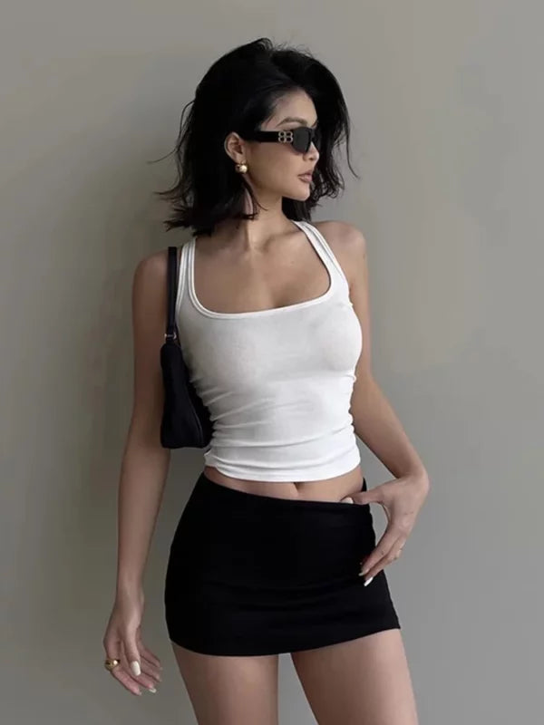 Women Scuplted Square Neck Tank Top