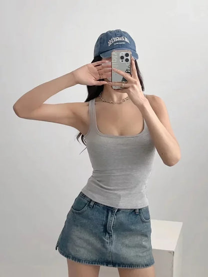 Women Scuplted Square Neck Tank Top