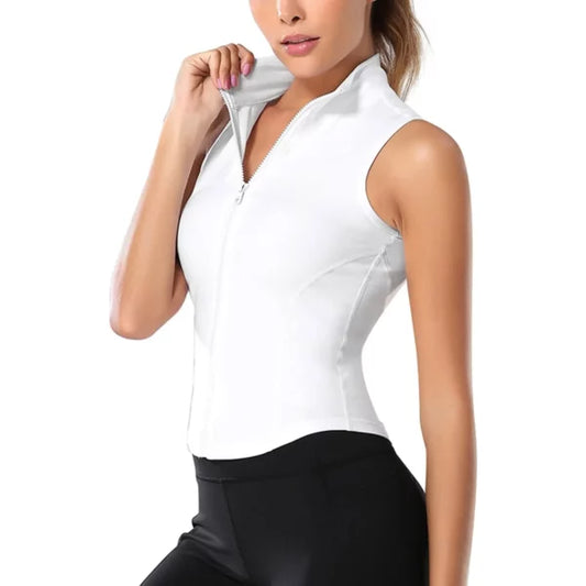 Women Sleeveless Athletic Tank Tops Shirts Full Zip Up T Shirt Slim Fit Yoga Running Sports Tee Shirts Sleeveless Blouse Camisas