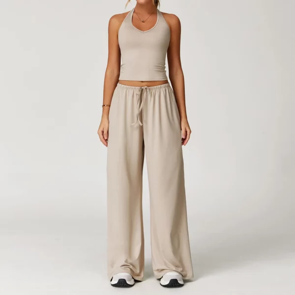 Women's Yoga Set Sport Suit Gym Workout Clothes Yoga Vest Gym Crop Top High Waist Drawstring Pants Fitness Suit Sportswear - Image 5