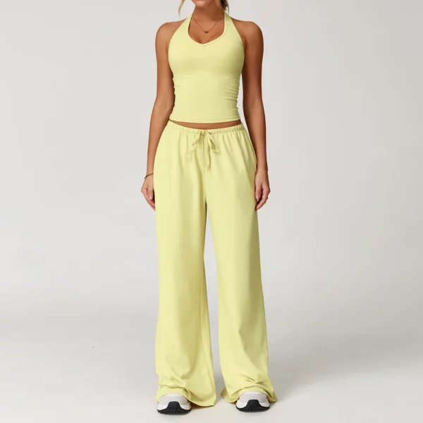 Women's Yoga Set Sport Suit Gym Workout Clothes Yoga Vest Gym Crop Top High Waist Drawstring Pants Fitness Suit Sportswear - Image 2
