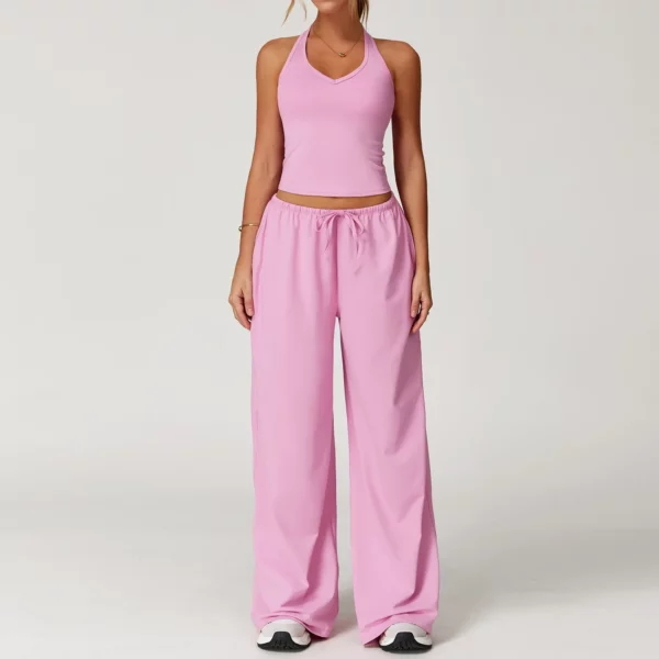 Women's Yoga Set Sport Suit Gym Workout Clothes Yoga Vest Gym Crop Top High Waist Drawstring Pants Fitness Suit Sportswear - Image 4