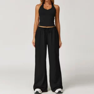 Women's Yoga Set Sport Suit Gym Workout Clothes Yoga Vest Gym Crop Top High Waist Drawstring Pants Fitness Suit Sportswear
