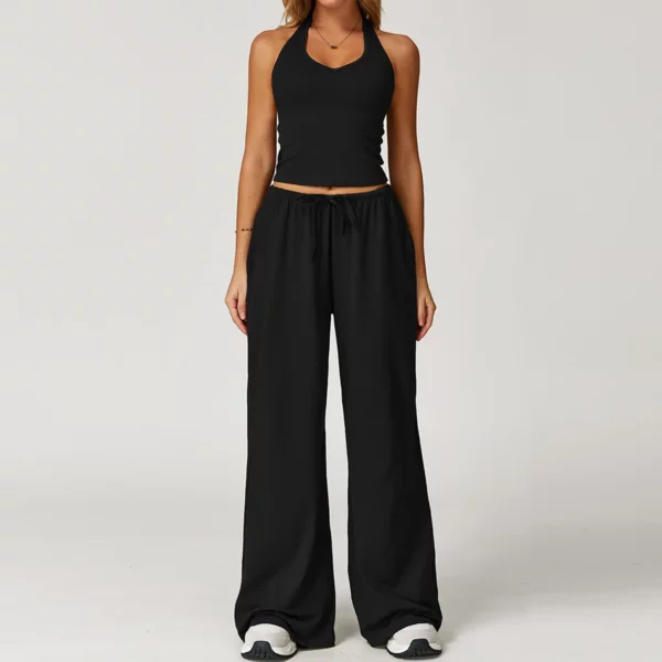 Women's Yoga Set Sport Suit Gym Workout Clothes Yoga Vest Gym Crop Top High Waist Drawstring Pants Fitness Suit Sportswear