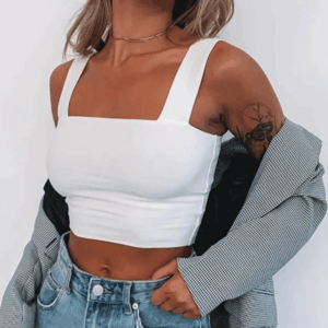 Square Neck Sleeveless Crop Top Women Casual Basic T Shirt Off Shoulder Backless Tank Top