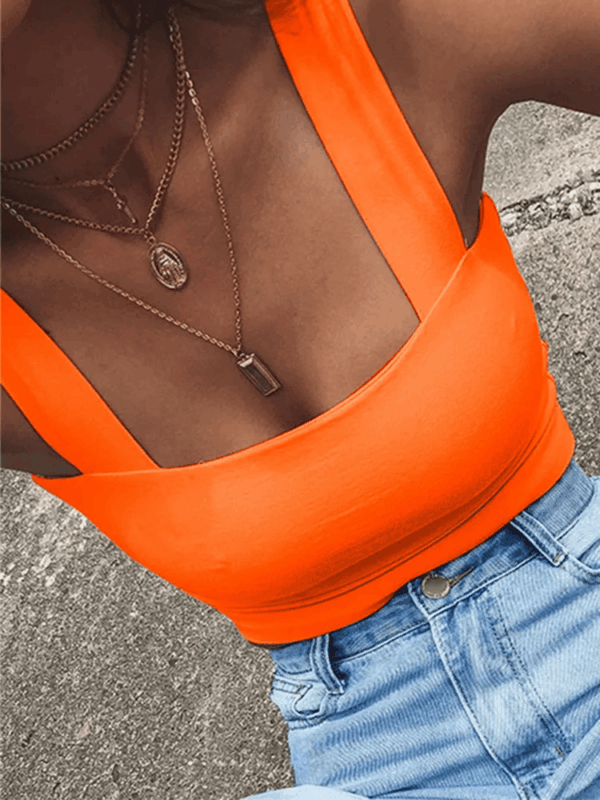 Square Neck Sleeveless Crop Top Women Casual Basic T Shirt Off Shoulder Backless Tank Top - Image 3