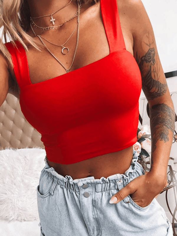 Square Neck Sleeveless Crop Top Women Casual Basic T Shirt Off Shoulder Backless Tank Top - Image 10
