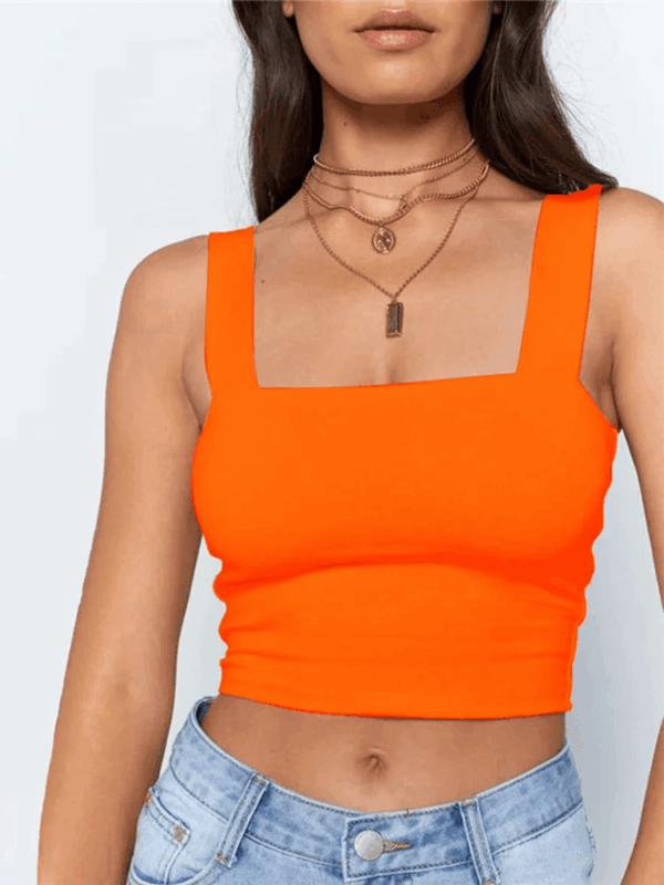 Square Neck Sleeveless Crop Top Women Casual Basic T Shirt Off Shoulder Backless Tank Top - Image 9